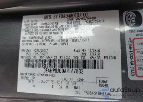 2010 Ford Fusion Sel from USA, damaged, VIN 3FAHP0JG0AR167833